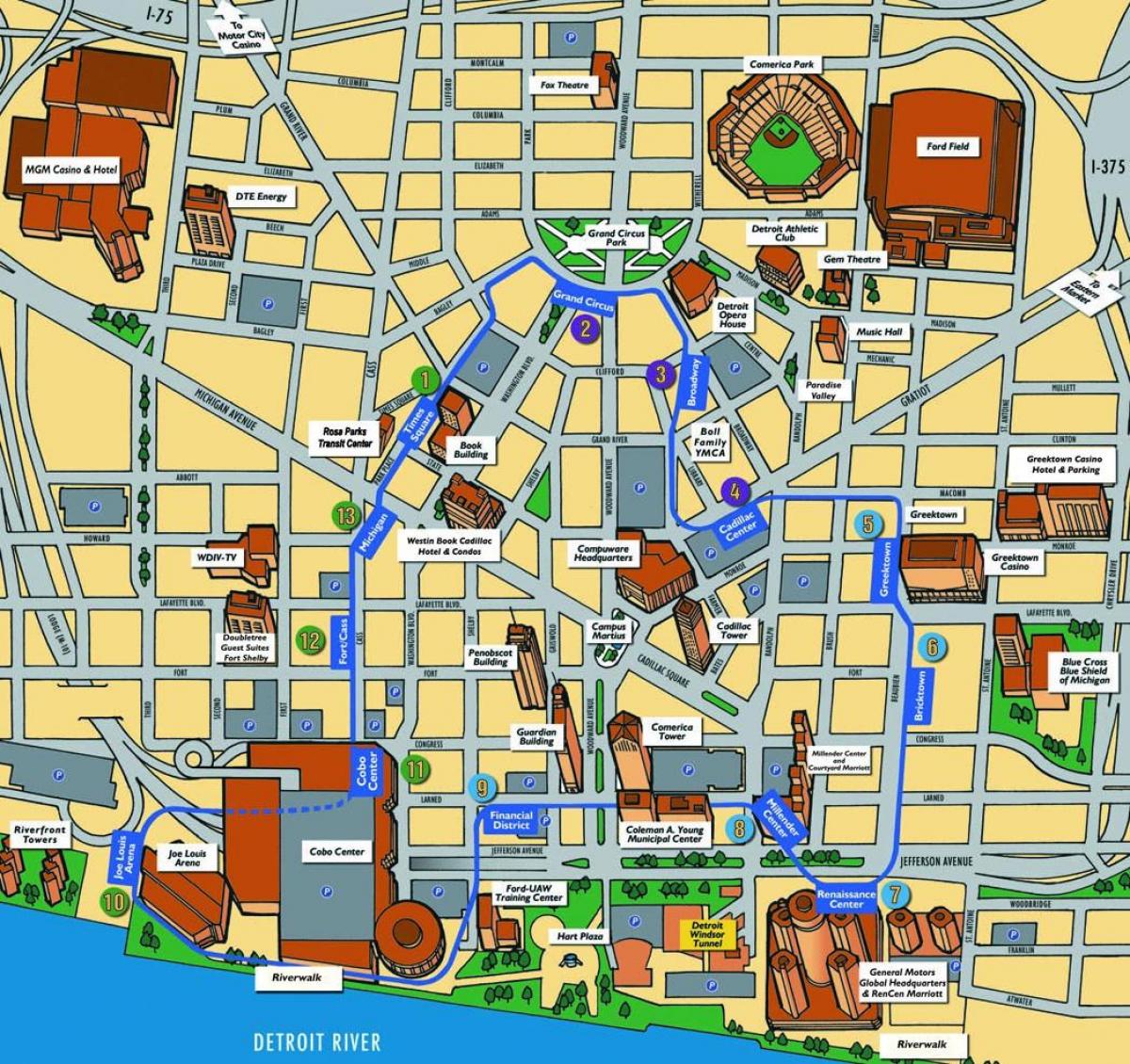 Detroitas objektiem kartē